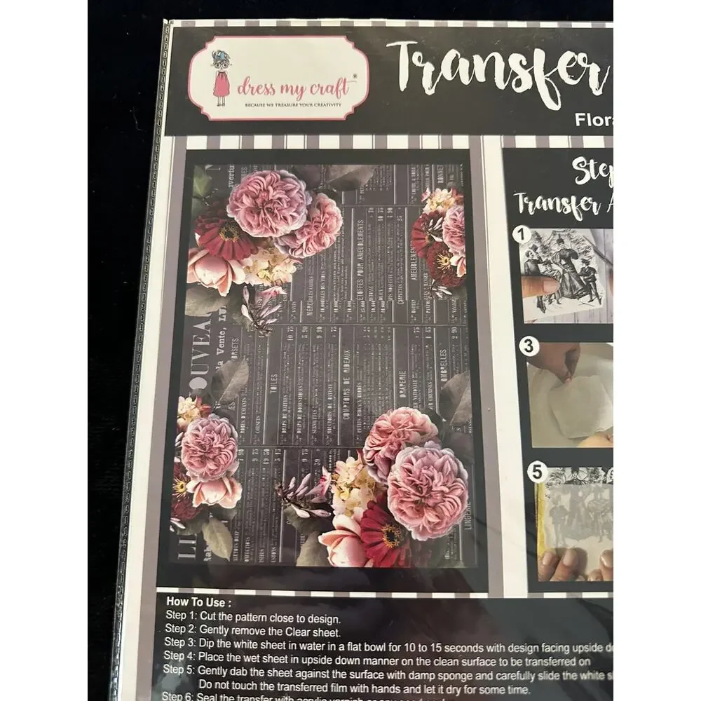 New Sealed Dress My Craft Transfer Me Flora Flowers Floral Dip In Water Transfer